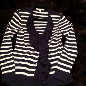 Light weight sweater. Navy stripe button front